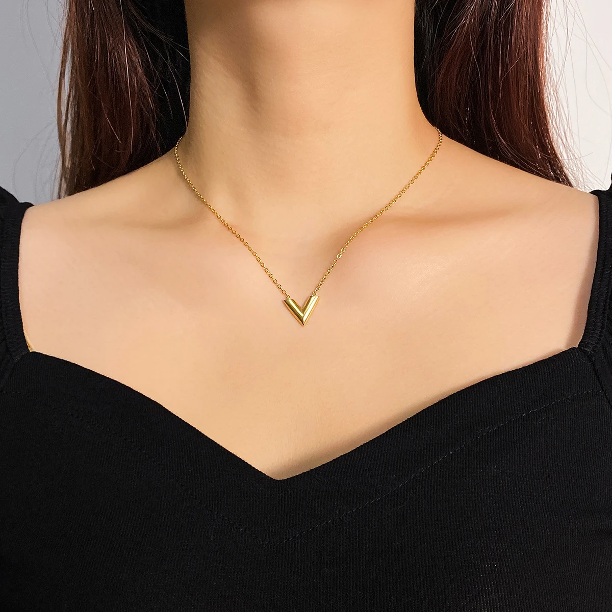 KISSWIFE Hip Hoop Gold Plated V Shape Necklace for Women