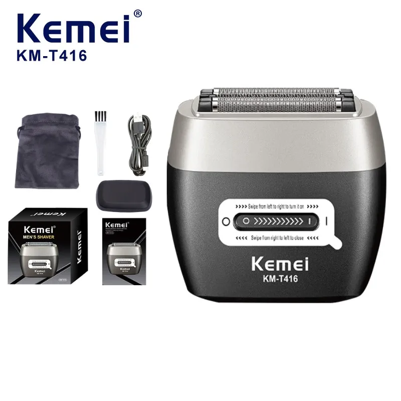 KEMEI Km-t416 Rasoir électrique rechargeable pour barbe, moteur ultra-rapide à 13 000 tr/min, batterie lithium de 1600 mAh, rasoir puissant avec 5 lames en acier inoxydable