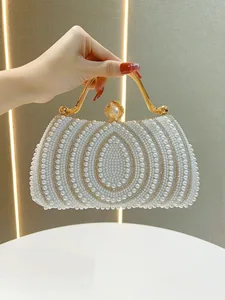 Factory Fashion Luxury Women's Golden Chain Shoulder Bag Beaded Pearl Bag Fancy Handbags Evening Clutch Bags for Women Luxury