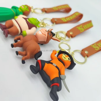 新デザインシュレック漫画キーホルダー3DPVCラバーキーホルダー