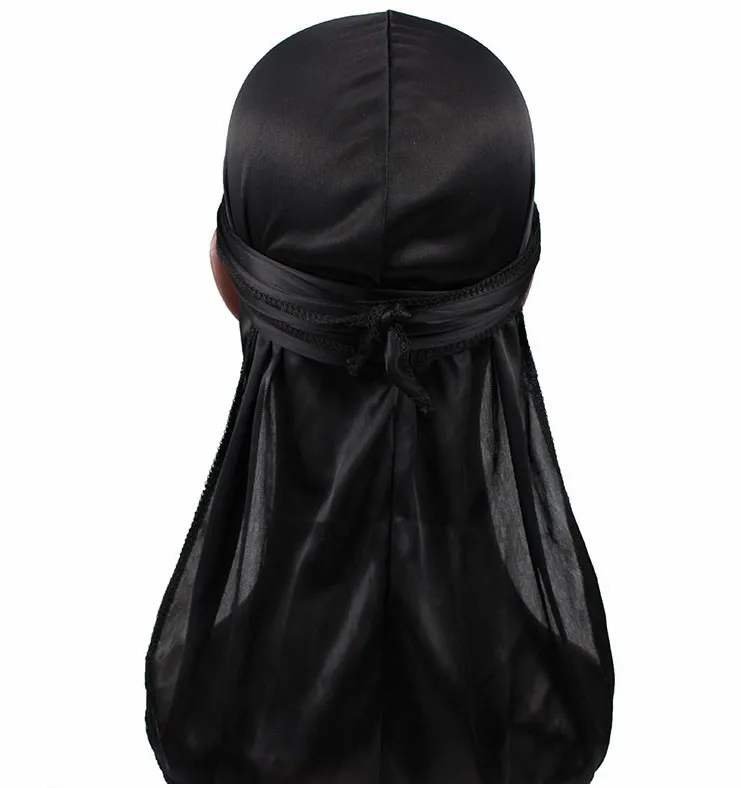 Wholesale Solid Black Designer Durags For Men Women Silk Custom Logo Du ...