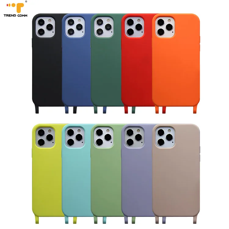 German New Design Crossbody Strap Lanyard Liquid Silicon Cover for iPhone 12 Necklace Phone Case