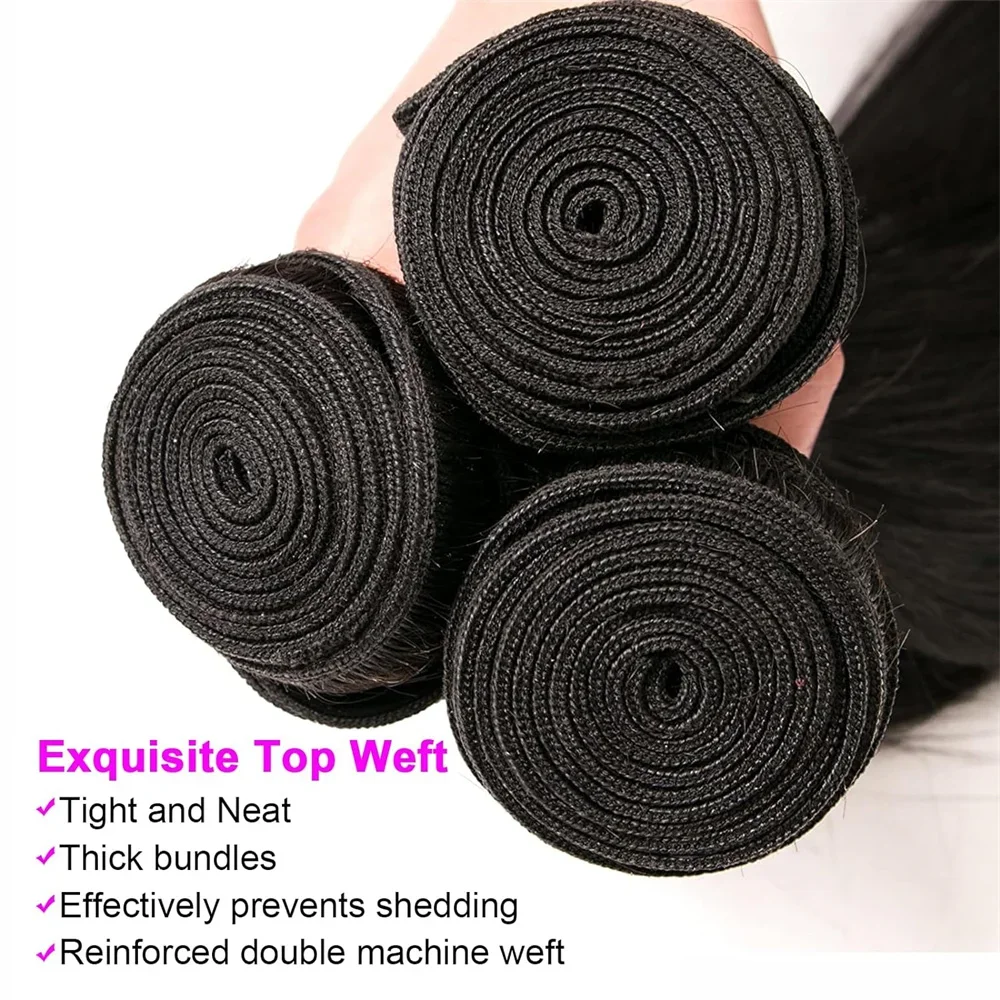 Extensions de tissage en cheveux humains malaisiens Loose Wave 30 pouces 1/3/4 pièces pour femme noire_voghion.com