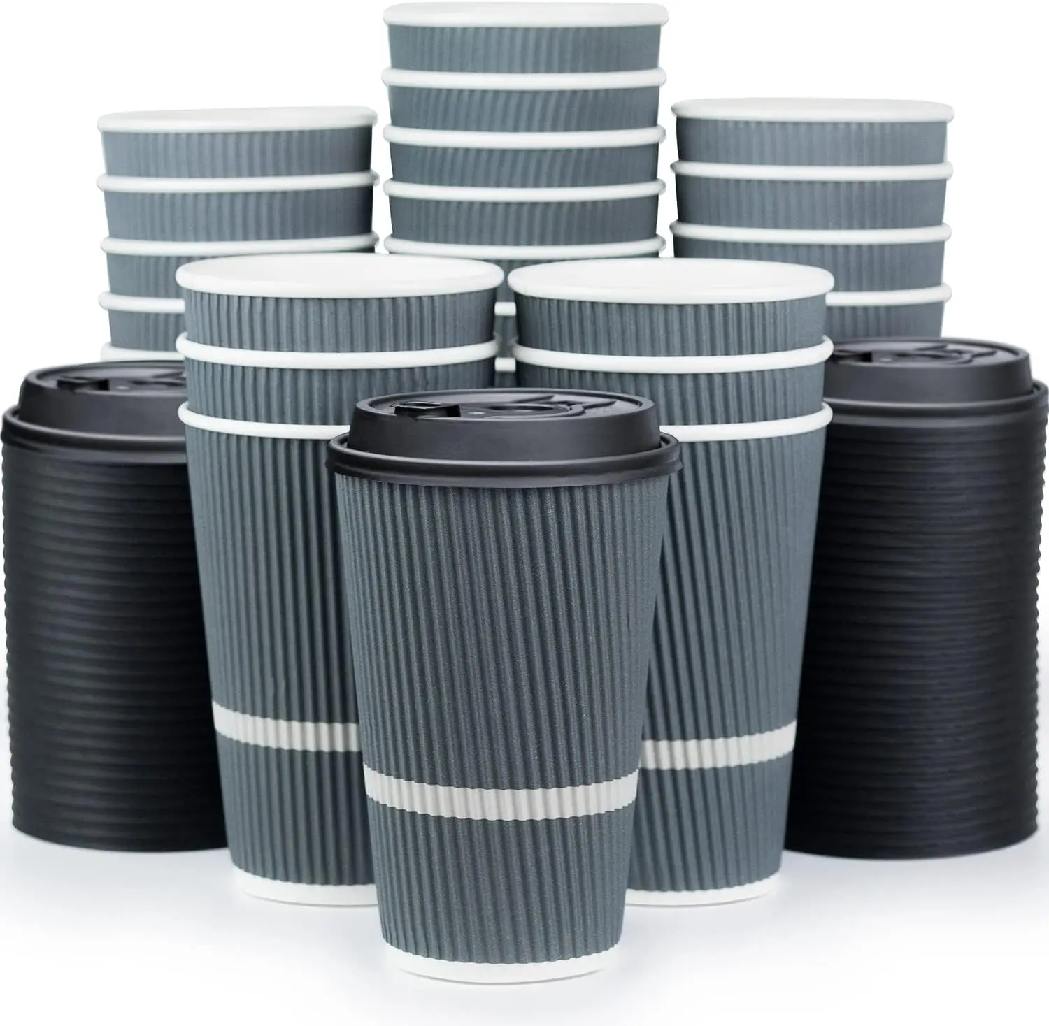 Food Grade Custom Printed Corrugated Ripple Double Wall Paper Coffee Cups With Lid for hot beverage usage