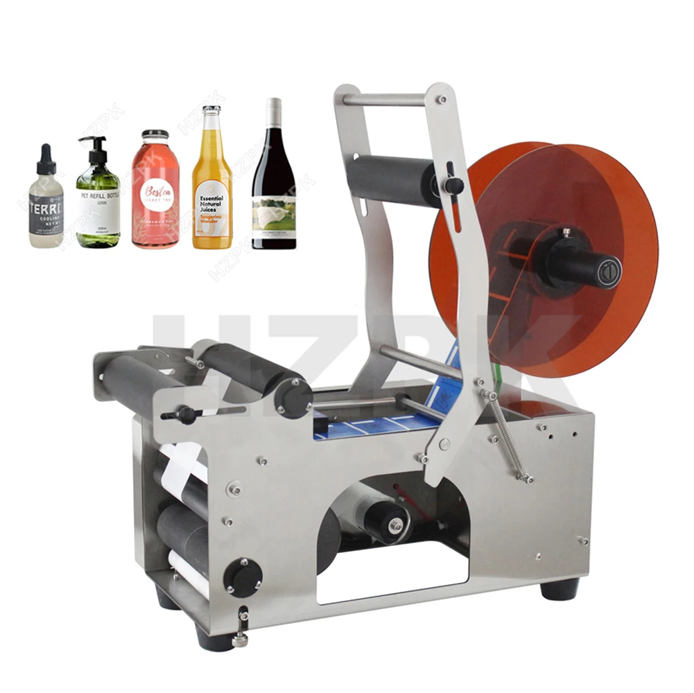 Hzpk Tabletop Semi Auto Label Applicator Round Bottle Labeling Machine
