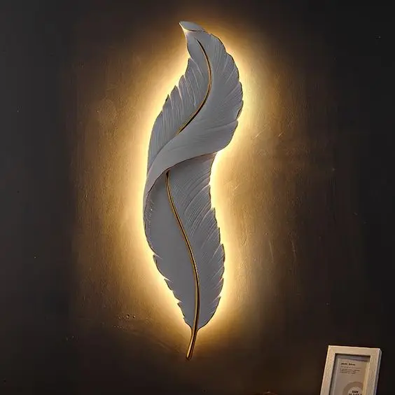 Modern Luxury Feather Decorative Painting Led Lamp Living Room Backdrop