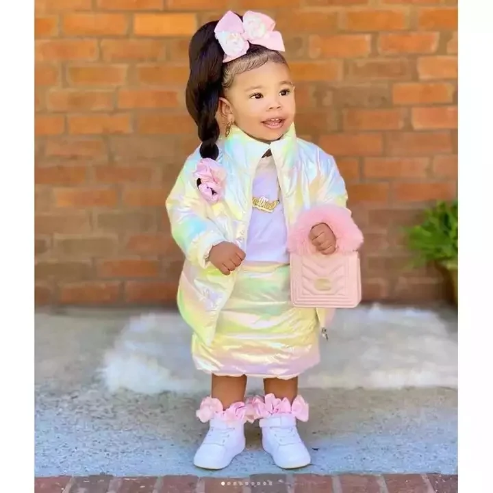 Fashion Design Shiny Baby Girl Clothes Down Puffer Winter Jacket For