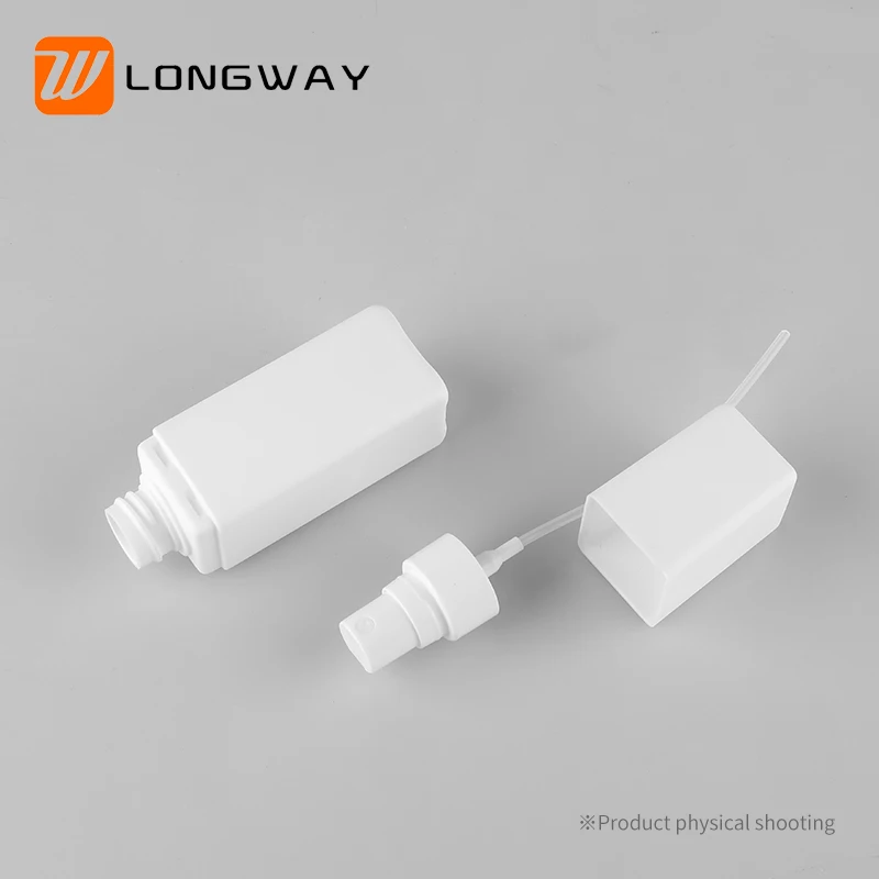 60ml Square Cosmetic Body Sprayer Screen Printing White Cosmetic Jar Screw Cap Plastic Spray Lotion Bottle Cosmetic Packaging PE