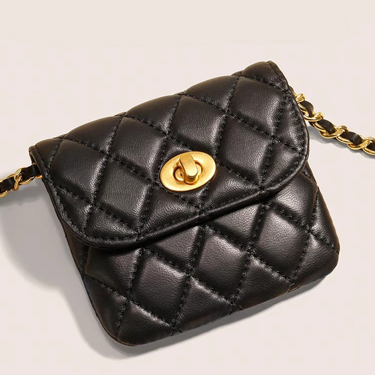 Luxury Gold Chain Belt with Quilted Mini Bag Gold Metallic Adjustable Belt Bag – Quilted Koala main image 3