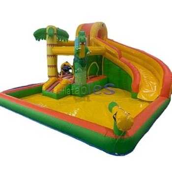 Top quality commercial giant inflatable water wet slide with pool blow up big green inflatable water slide for kids