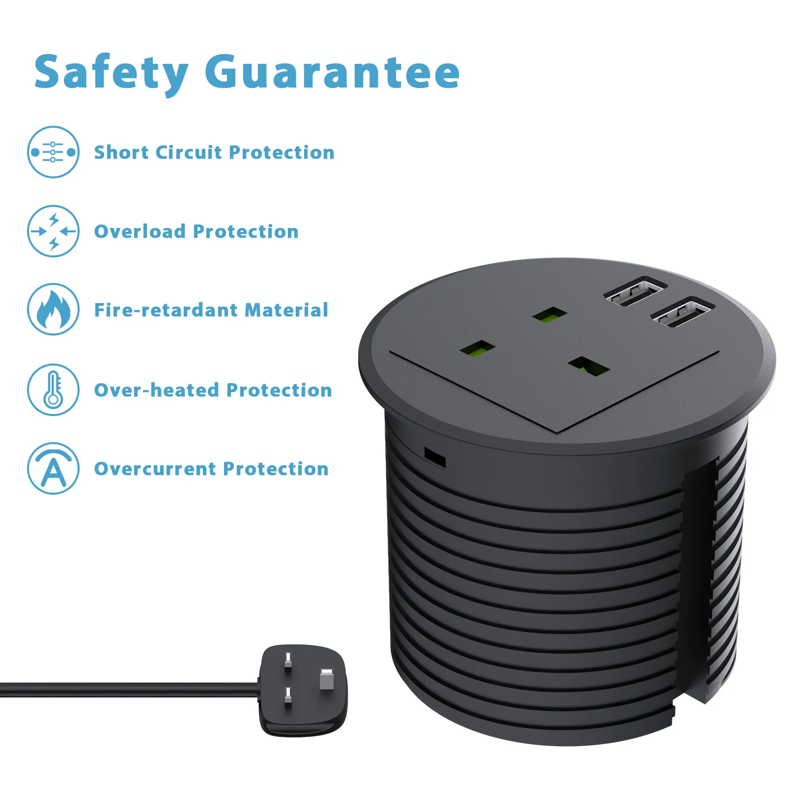 Customized Smart round Power Grommet Outlet 10A Rated with USBA+USB-C RJ45 NFC Network Built-in Desktop Power Socket