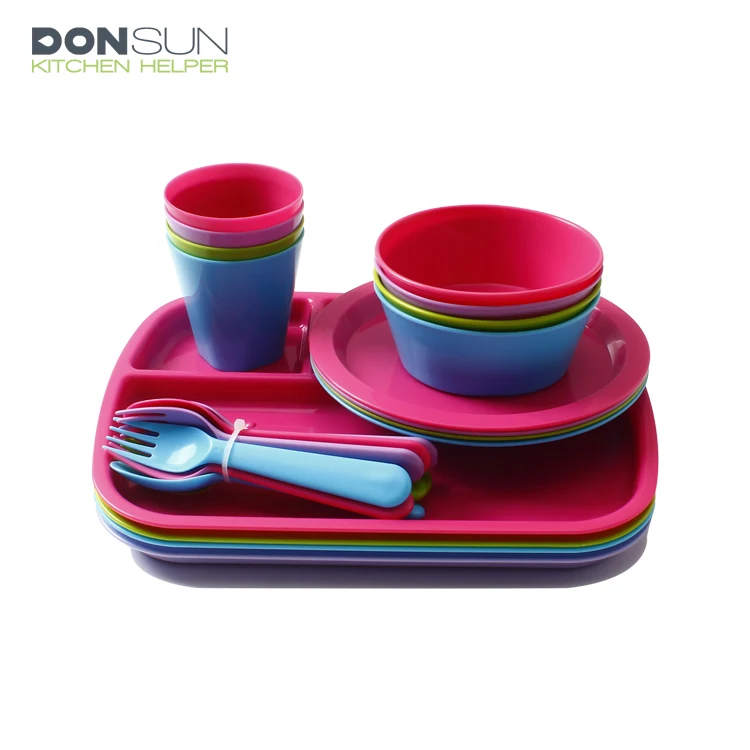 Kids Color Plastic Dinnerware Set 24 Piece Set Includes Plates,bowls 