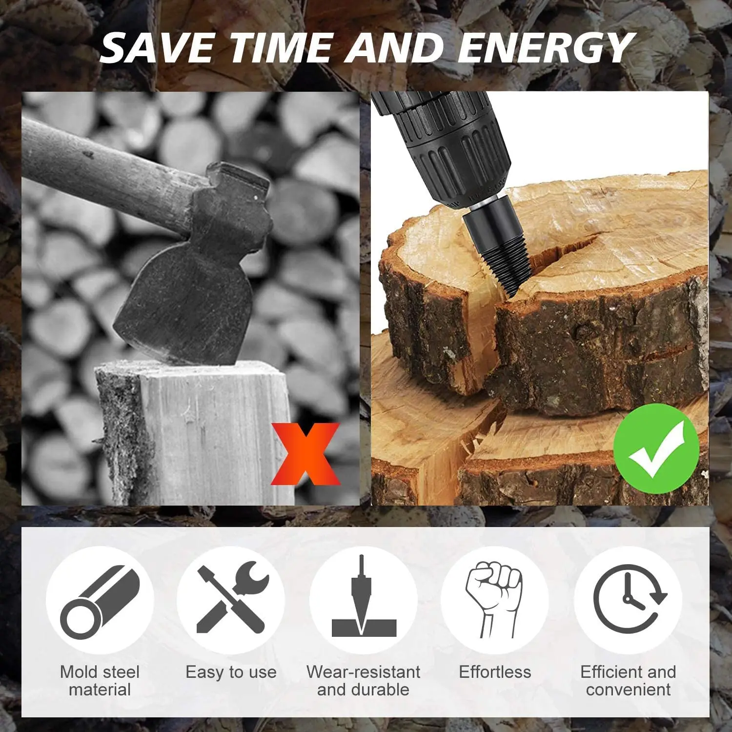 Hcs Wood Splitter Chopping Drill Bits 45mm 42mm Splitting Cone Wood Log