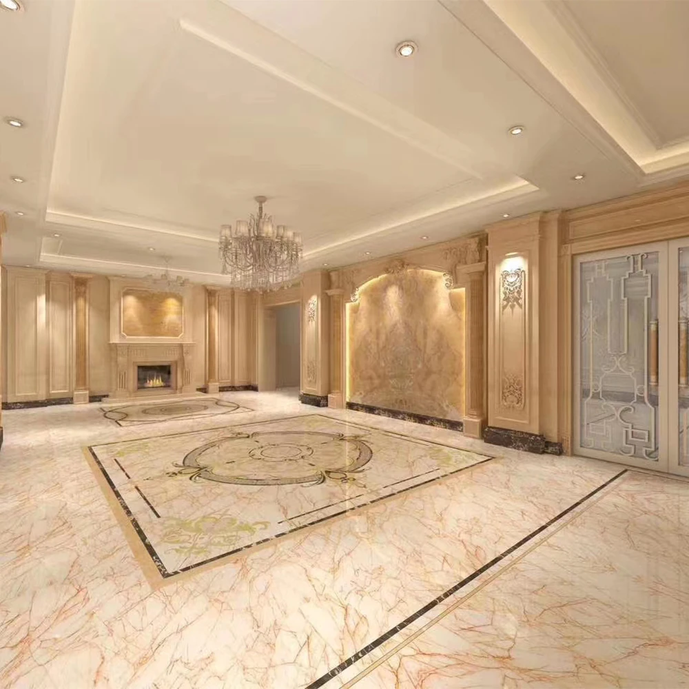 GOLDTOP Luxurious Customized Flower Design Waterproof Waterjet Marble Tiles Modern Style Polished Surface Indoor Outdoor Use