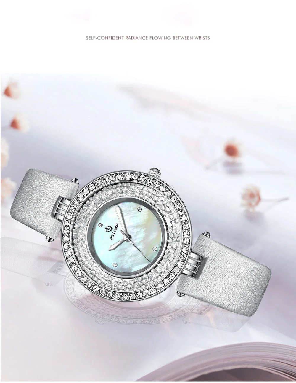 Quartz Analog Charm Watch for Women-Waterproof Alloy Case with Leather Strap