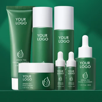 custom logo Green Tea Skin Care Products Natural Anti Aging Skincare Private Label Gift Whitening Cream Skin Care Set