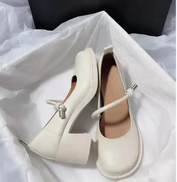 Fashion New Designed Mary Jane Shoes Chunky High Heels Retro Leather