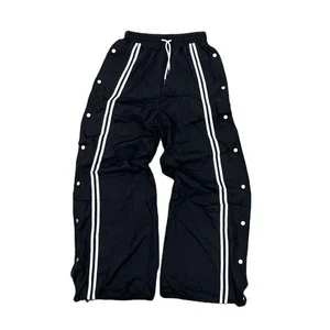 Oem Wholesale Lightweight Sportswear Mens Track Pants  Button up Side Mn Striped Wide Leg Baggy Track Pants