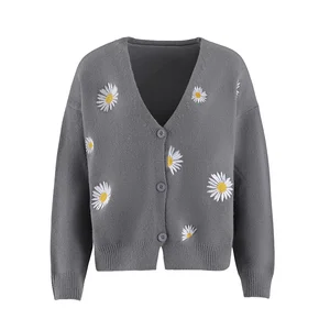 Gentle Sweet Sister Korean Version Female Coat Loose Small Daisy Knit Cardigan Winter Clothing for Women Autumn/Winter Sweater