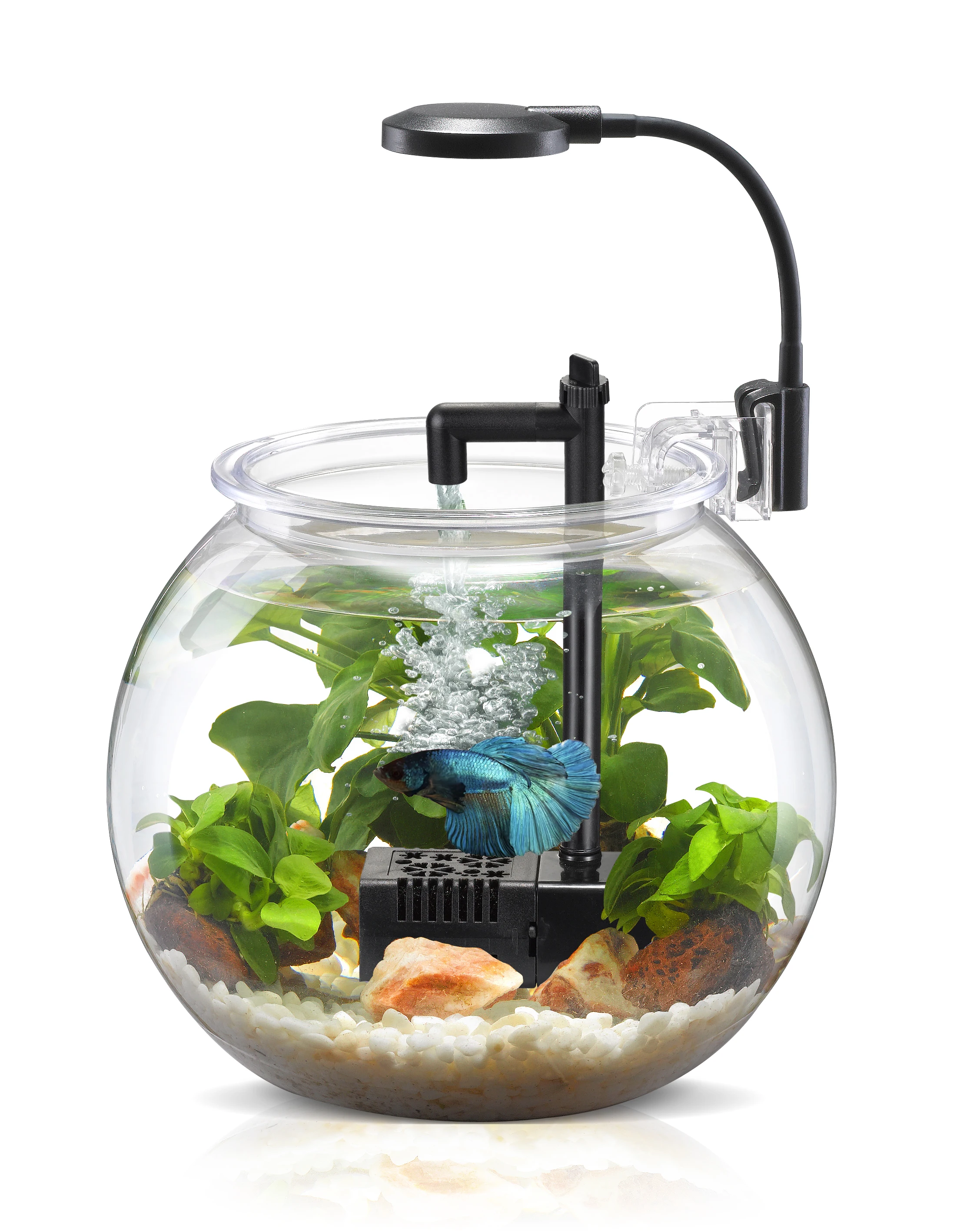 Wholesale Desktop USB 4L 12L Transparent Clear Round Small Cheap Plastic Fish Tank With Filter