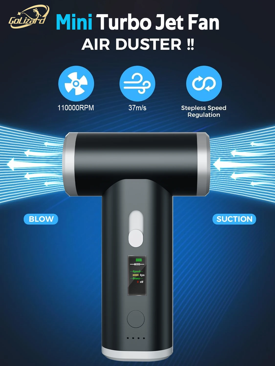 Souffleur Air Comprimé 300000 Tr/min - 3 Vitesses - Nettoyage PC, Voiture, Maison