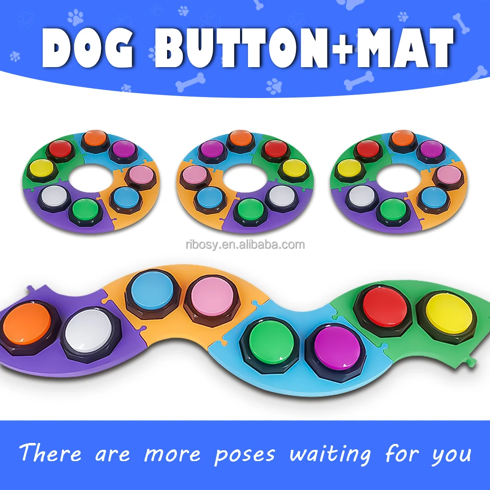 Ribosy Set Of 8 Dog Buttons With 4 Mats 25 Stickers,Recordable Button