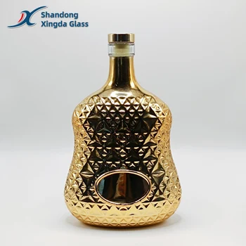 Hot Sale Premium 500ml 750ml Luxury Liquor Bottle Manufacturer Glass Plating for Whiskey Brandy Rum Unique Bottle Design
