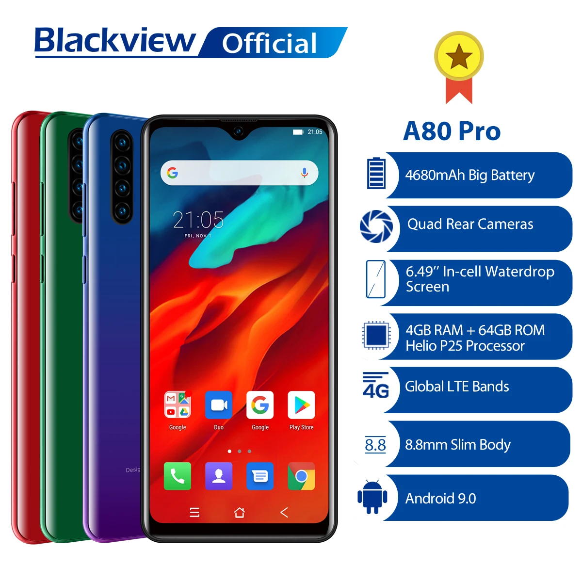 Blackview A80 Pro 6.5inch FHD Waterproof MT6757 Octa-Core 4GB+64GB