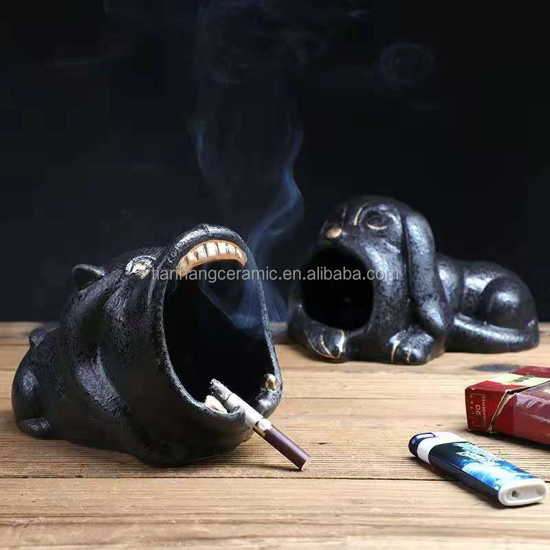  High Quality Fashion Funny Design Indoor and Outdoor black Animal Ceramic Ashtray for office and home Cigar Tobacco Ash Holder.jpg