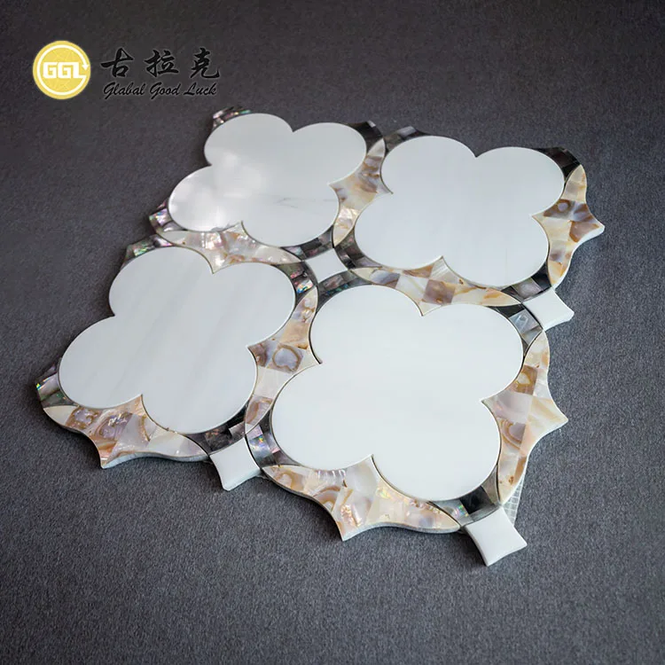 Factory Thassos White Marble Mixed Mother of Pearl Shell Waterjet Mosaic Tile for Kitchen Backsplash Bathroom Decor manufacture