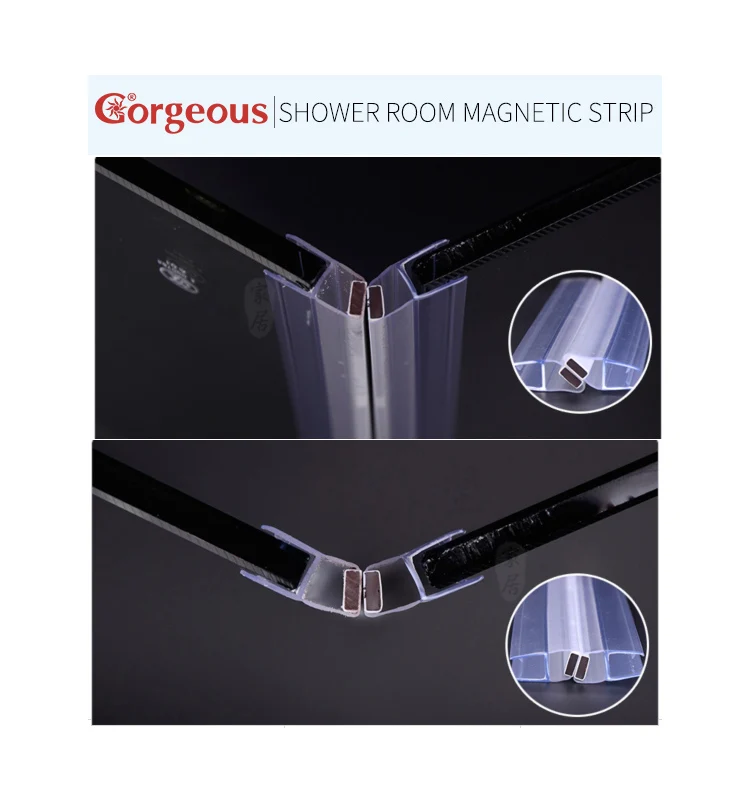 Silicon Rubber Profile Sealing Weather Magnet Shower Water Enclosure Magnetic Plastic Partition Strip Glass Seal for Glass Door