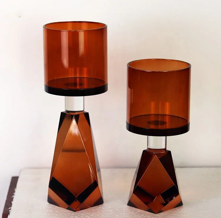 product high quality brown fashionable classic wedding supplies desktop decorations glass crystal candle holders-8