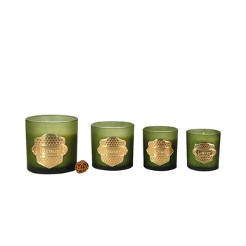 Custom Logo Green Luxury Glass Empty Scented Candle Jars Private Label Scented Candle With Soy Candles with metal label