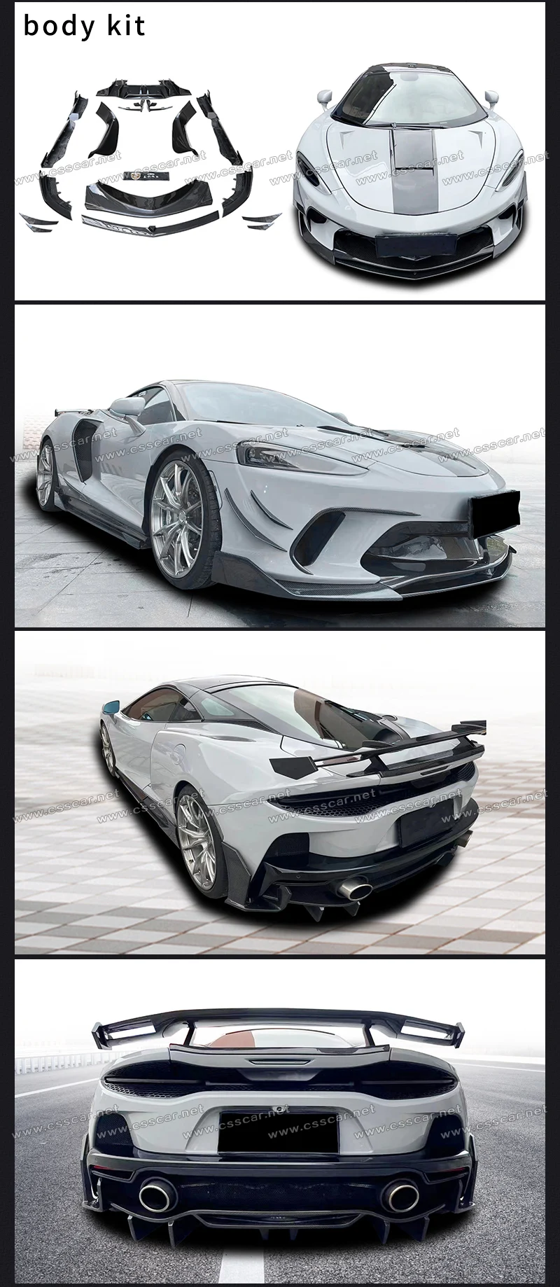 Css Style Dry Carbon Front Lip Splitter Bumper Canards Engine Hood Rear ...