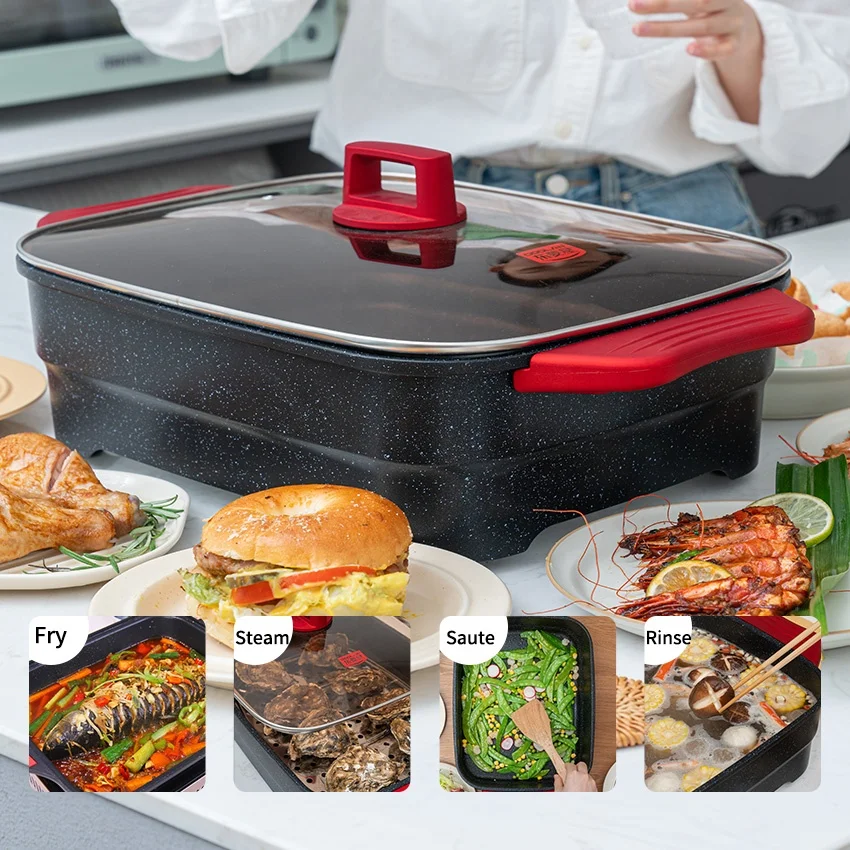 Household Electric Skillet Large Capacity Electric Frying Pan Food Grade Non Stick Coating Electric Pan Good Quality OEM ODM