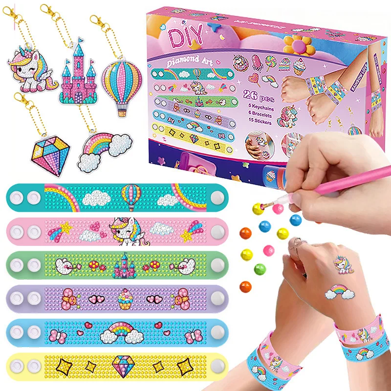 AUAUY 4PCS Diamond Painting Bracelet, Bracelet de Peinture Diamant 5D, Cadeau D'anniversaire pour Filles, Ensemble de Bracelets de Peinture Diamant Bricolage, Arts et Artisanat pour Enfants