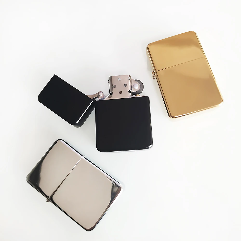 Square Alloy Shell Silver Shell Lighter Custom logo Carving Windproof Flip Cover Kerosene Torch Lighter