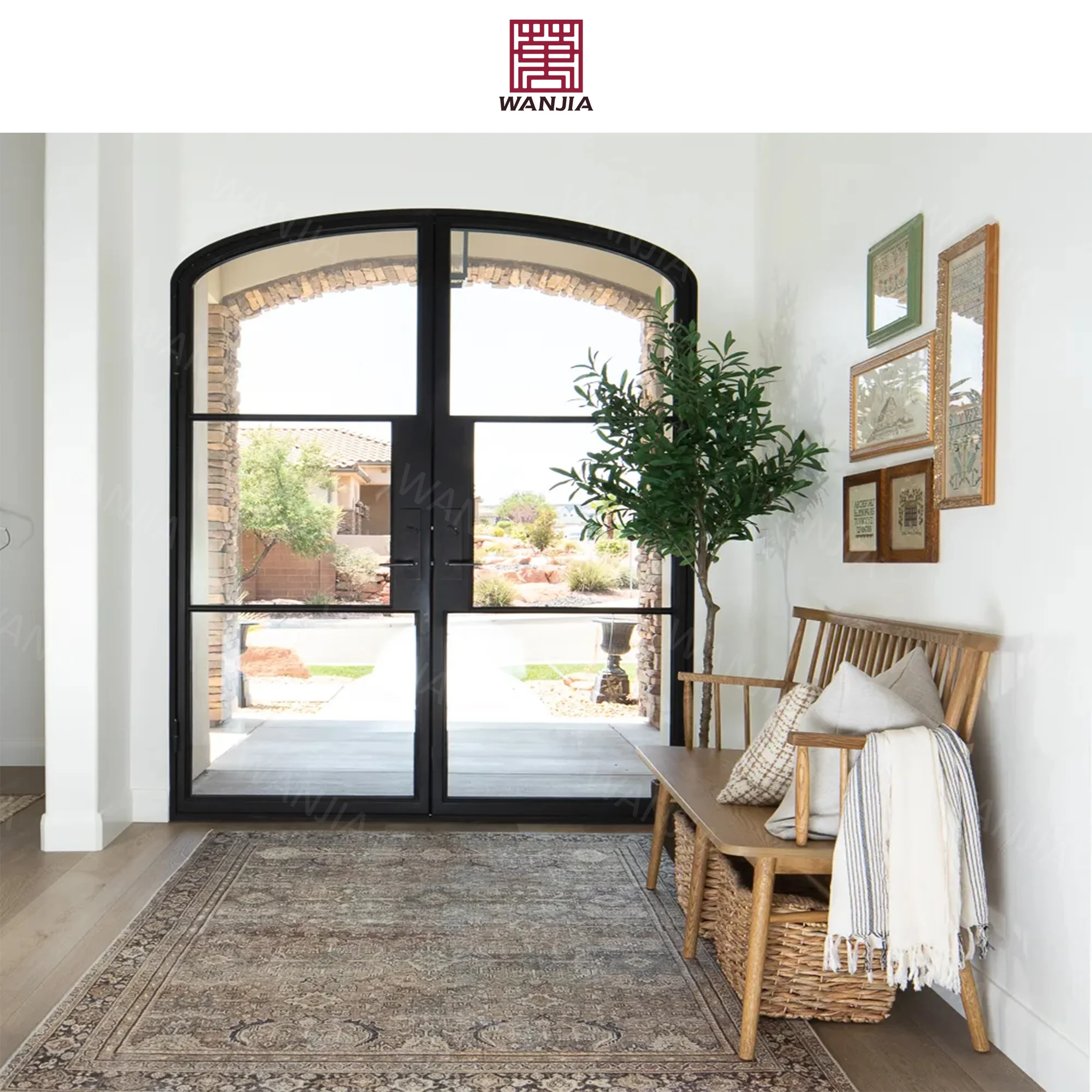 Anti-theft Luxury Classic Modern Wrought Iron Door Glass Entrance Door Home Front Entry Doors