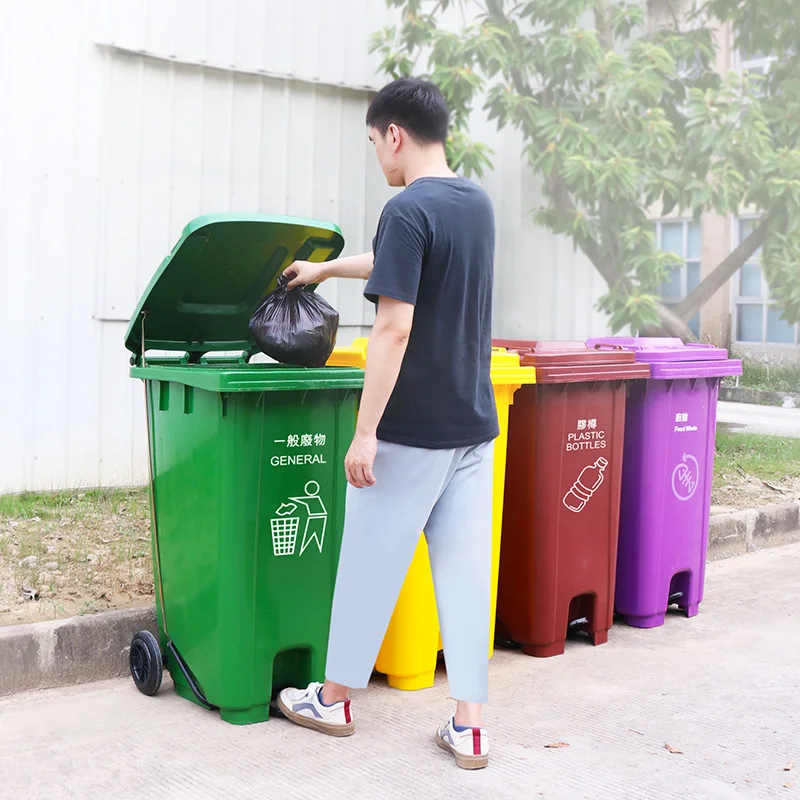 Ultrastrong Front Handle 120L Large Plastic Underground Outside Street Recycling Garbage Bins With Foot Pedal and Lid