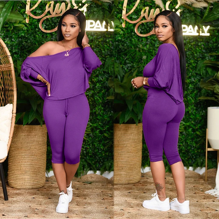 MOEN Off Shoulder kadin setleri Stretchy Fashion Two Piece Set Women Clothing Plus Size Woman 2pcs set