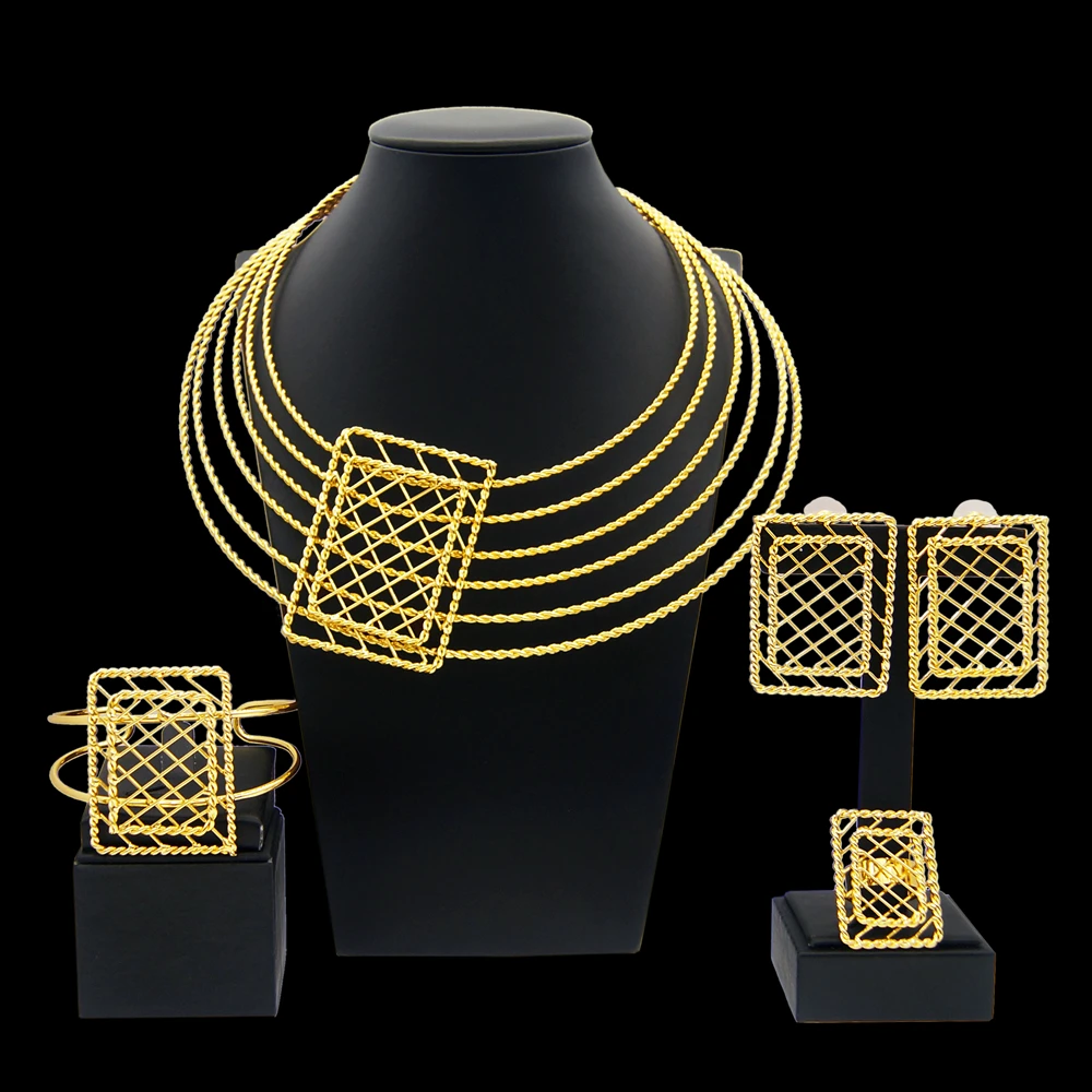 Zhuerrui Brazilian Gold Luxury Jewelry Set Choking Necklace Bracelet Earrings Ring Jewelry Set
