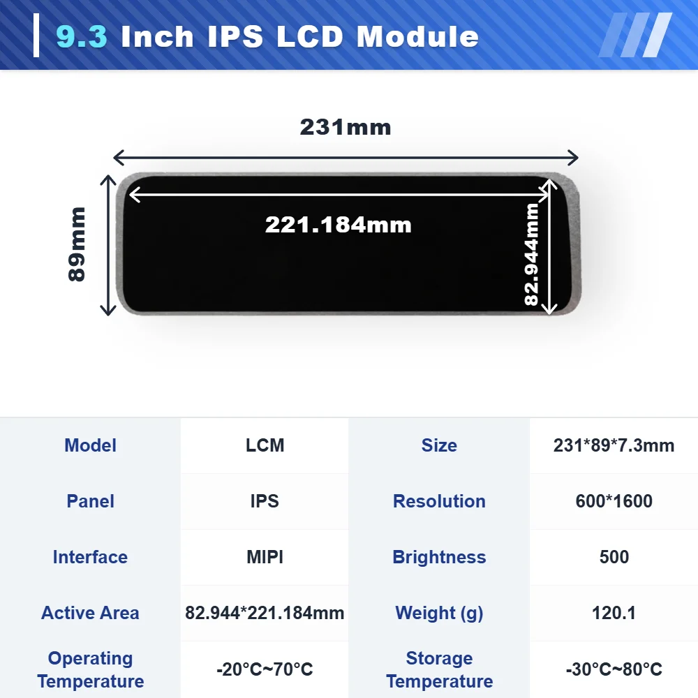 WeiTai Factory Custom 9.30 Inch IPS TFT LCD LCM Display Module with MIPI Interface for Automotive Display/Smart Home details