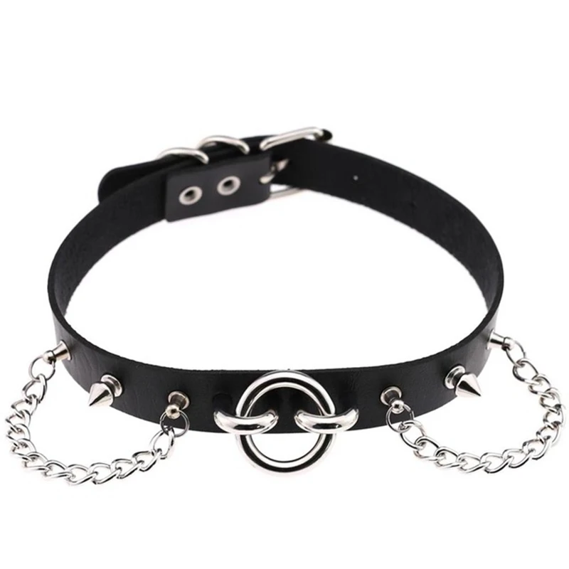 Emo Choker with Spikes Collar Women Man Leather Necklace