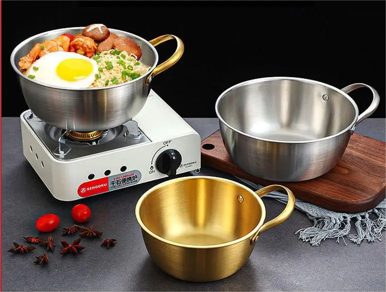Korean Style Gold Stainless Steel Noddle Hot Pot Instant Noodle Pot Seafood Dry Pots for Home Cooking