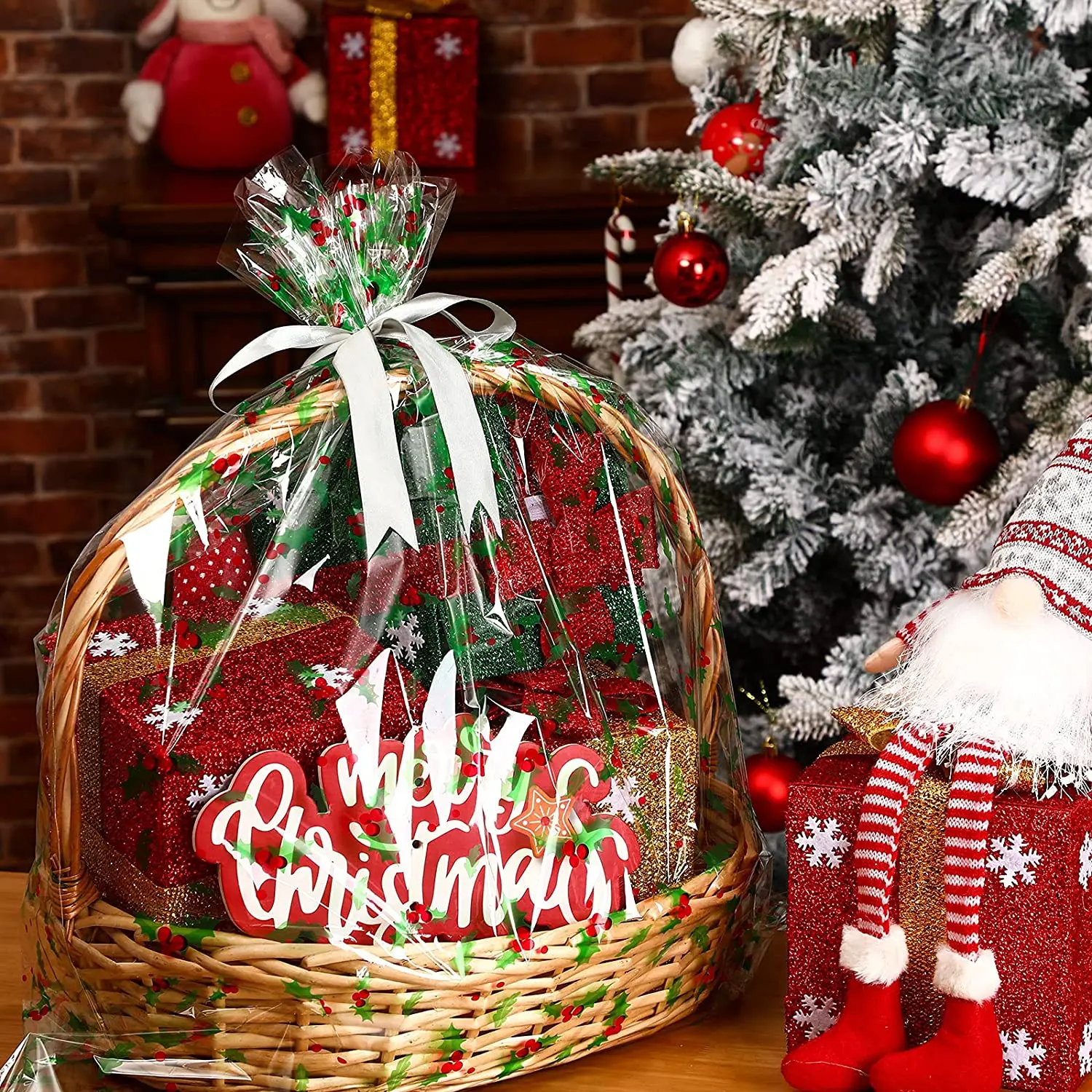 Gift Boutique Plastic Jumbo Christmas Cello Basket Bags|