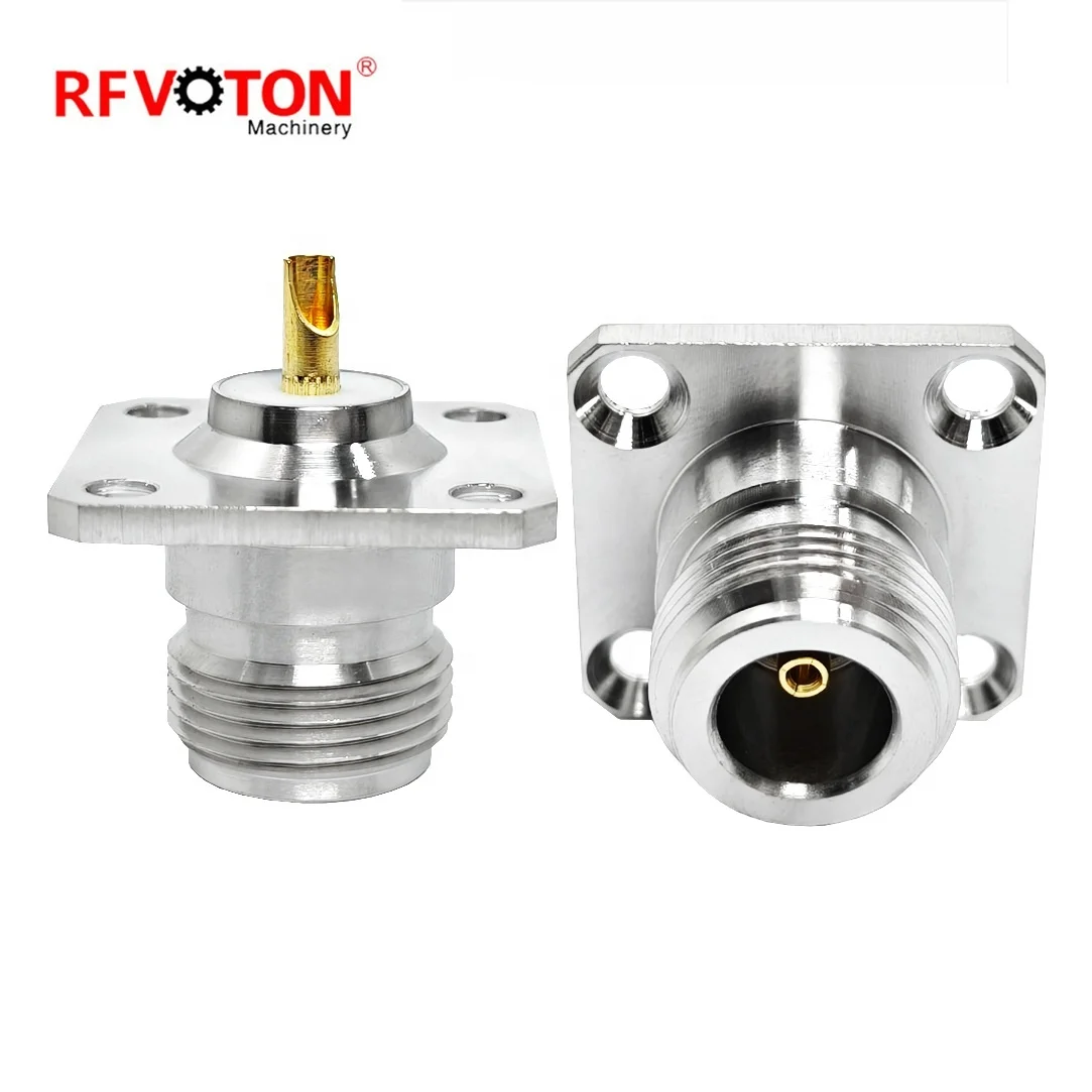 Type N Female 4 Hole Flange Panel Mount Connector with Solder Cup Terminal N Type Chassis RF Coaxial Coax Connector