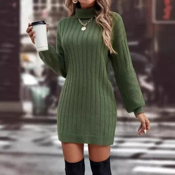 Fall/Winter Sweater Dress 2025 New Trend Casual Knitted Casual Long-sleeved High-neck Loose and Comfortable Women's Dress