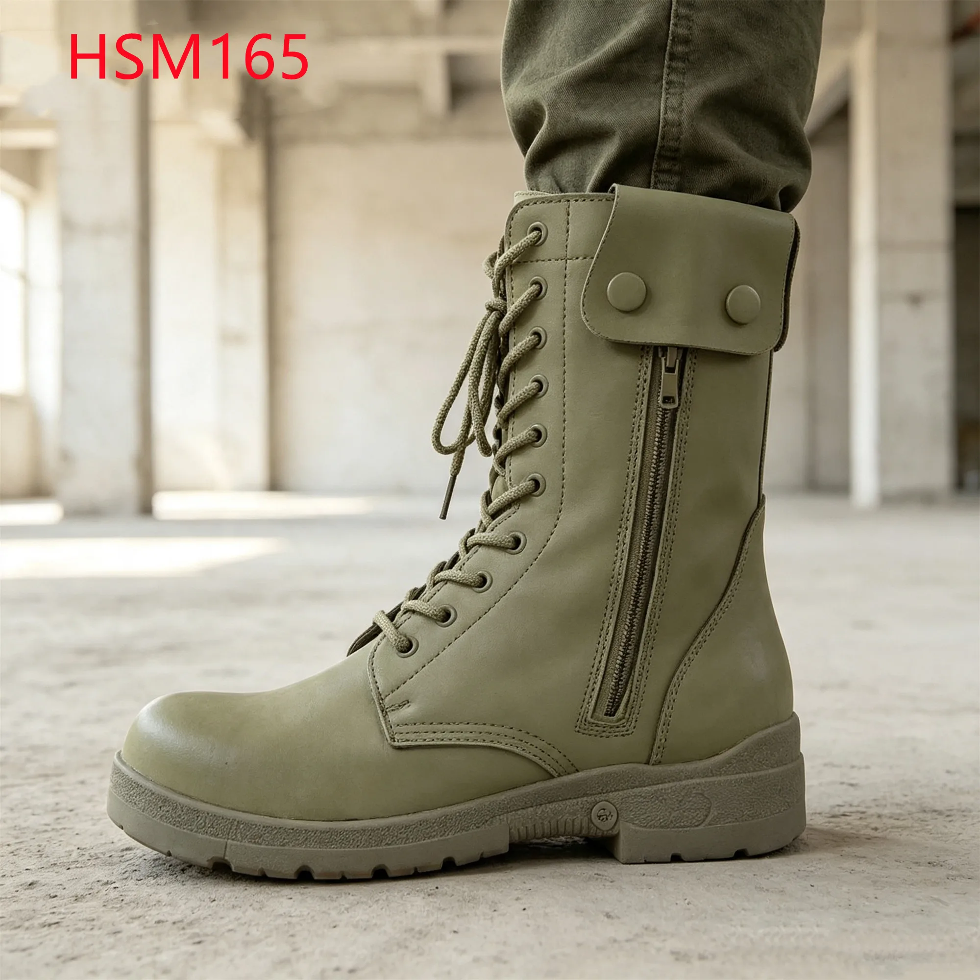 LXG,Sandstorm Area PU Sole with Drain Hole Hua Singh Combat Boots Cross-country Trek Magic Tape Design Green Hunting BootsHSM165