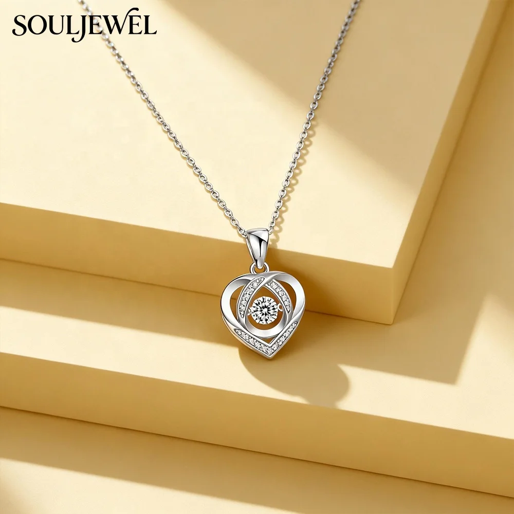 Hollow Heart Moissanite Pendant Necklace - 925 Silver