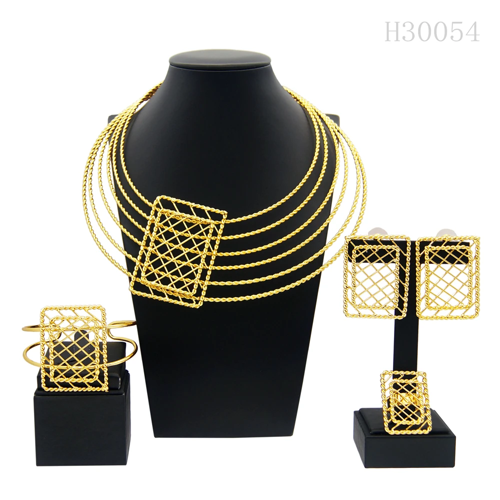 Zhuerrui Brazilian Gold Luxury Jewelry Set Choking Necklace Bracelet Earrings Ring Jewelry Set